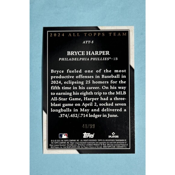Bryce Harper Phillies 2025 Topps Ser 1 #ATT-5 All Topps Team GREEN Foil /99 - Picture 3 of 5